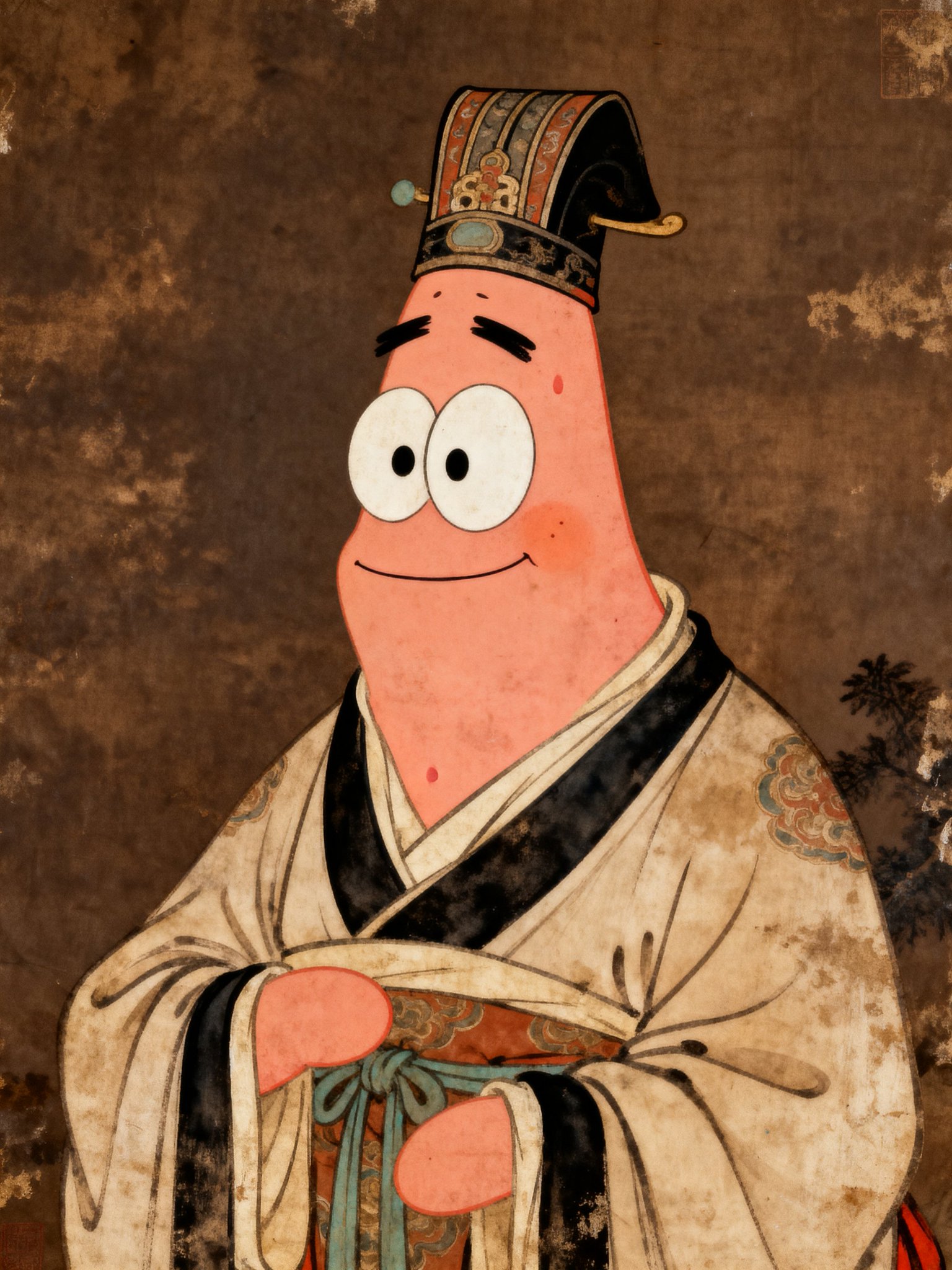 派大星和海绵宝宝穿唐朝服饰