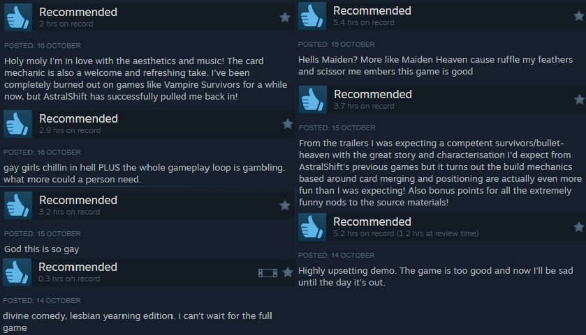 ✨❤️‍🔥Thank you all SO much for playing #HellMaiden!

Your reviews and feedback are essential for us developers, so don't hesitate to share your opinion on Steam and/or Discord! 🖊️🔥

Thank you all so much for your support! ❤️‍🔥