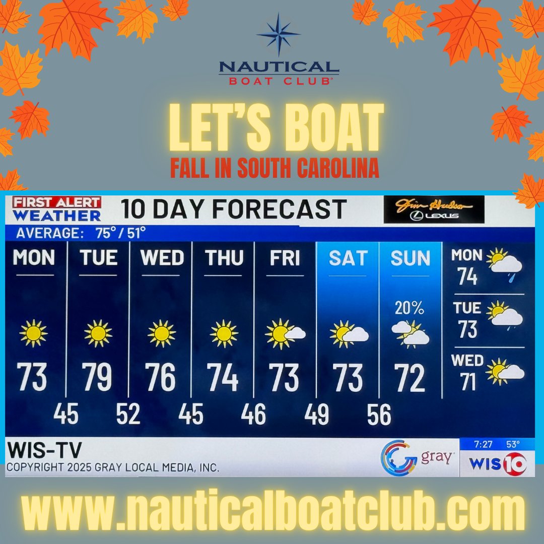 nauticalbcmp's tweet image. With a forecast this good, there’s only one place to be — on the water! 
Fall brings smooth rides, crisp air, and unbeatable lake views. 
It’s the perfect time to cruise, relax, and enjoy every mile with Nautical Boat Club.