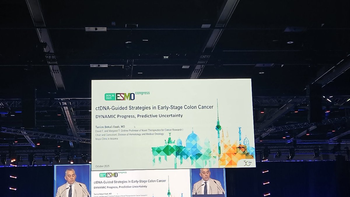 MallaMidhun's tweet photo. @GIcancerDoc delivered an excellent talk on "DYNAMIC progress with Predictive Uncertainty" and covered data pre ESMO and post ESMO 2025. 
Clinical trials are key to answer MRD based escalation/ deescalation questions. #CIRCULATE trial and perhaps novel therapeutic strategies https://t.co/PASNv2YBMQ