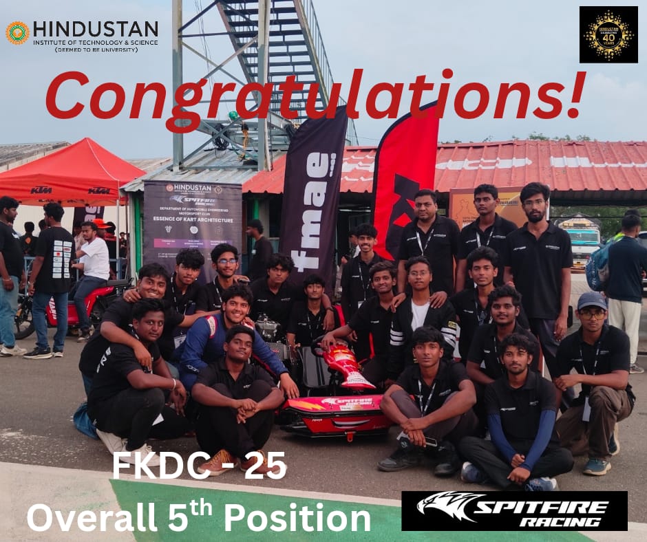 AutodeptHits's tweet image. 🏁 Team Spitfire Ranks 5th All-India at FKDC 2025! 🔥

Proud moment for Automobile Engineering, HITS!
At Kari Motor Speedway, the team scored 832.03 pts, Ranking 2nd in Chennai &amp;amp; 4th in Tamil Nadu.

Kudos to the team, mentors &amp;amp; management for the support! 💪

#HITS #TeamSpitfire