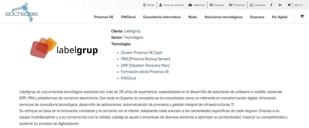 SOLTECSIS's tweet image. Caso de éxito: Labelgrup Networks | Consultora Tecnológica confía en Soltecsis para modernizar su infraestructura TI

linkedin.com/feed/update/ur…