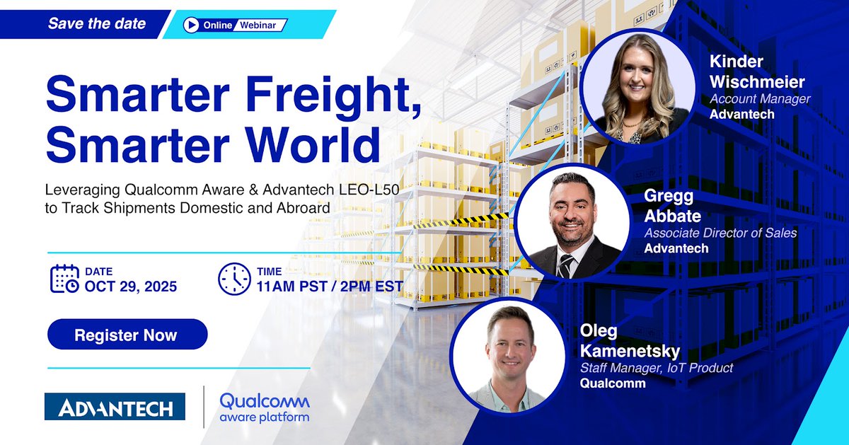 Advantech_USA's tweet image. Discover how @Qualcomm Aware and Advantech LEO-L50 are transforming global #logistics with real-time visibility and intelligent #shipment tracking.

Register now 👉 advantech-digital.com/edm/events/202…