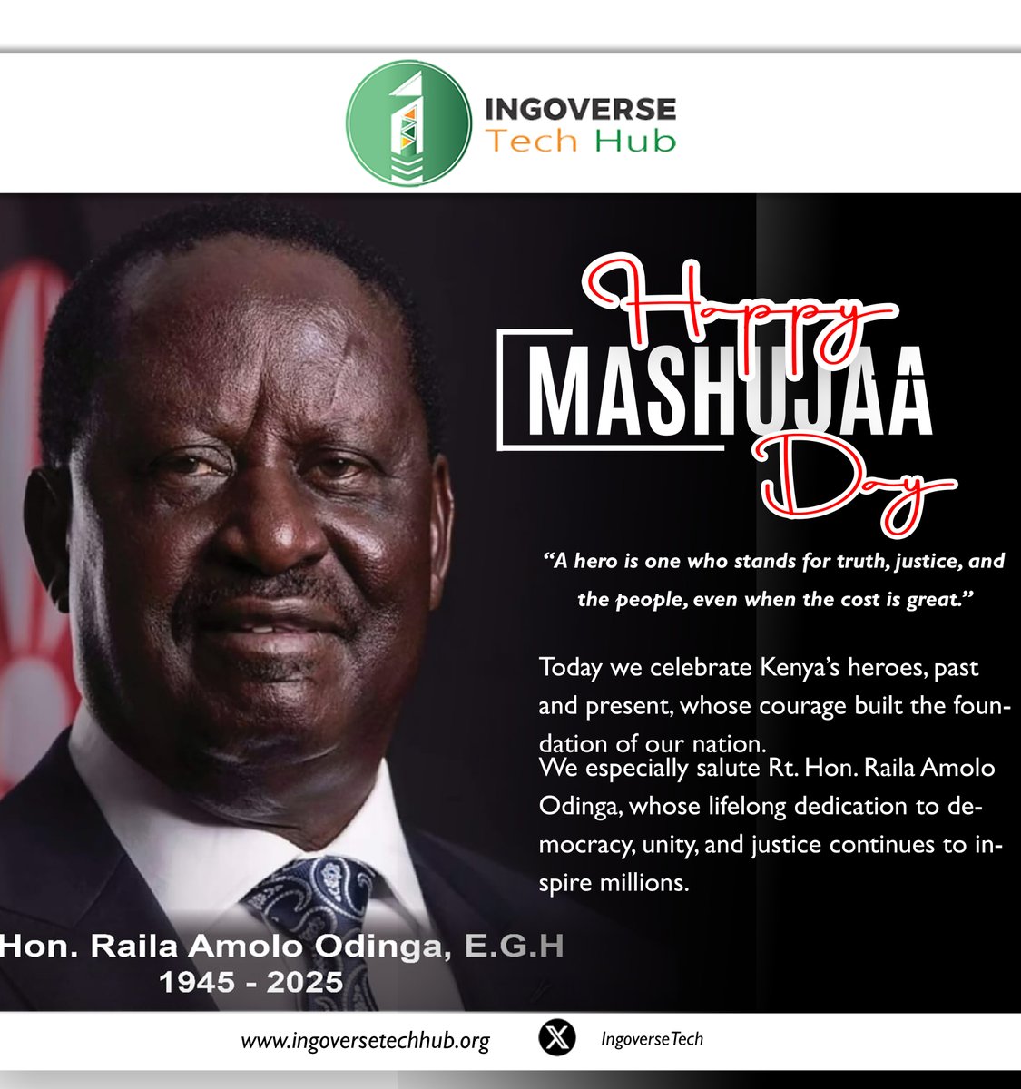 “A hero is one who stands for truth, justice, and the people, even when the cost is great.”
✨ #MashujaaDay #HeroesOfOurTime #IngoverseTechHub