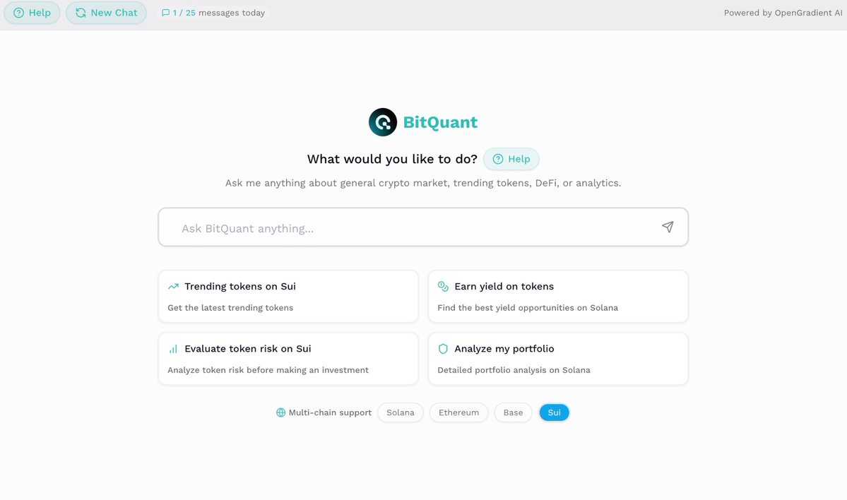 BitQuant (@bitquantai) on Twitter photo Sui data meets BitQuant intelligence.
• track trending tokens
• evaluate risk
• find yield
• analyze portfolios
all in one place. Sui data meets BitQuant intelligence.
• track trending tokens
• evaluate risk
• find yield
• analyze portfolios
all in one place.