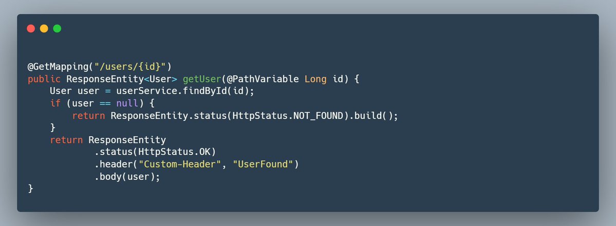 mario_casari's tweet image. 🚀 Spring Boot: Use ResponseEntity&lt;T&gt; to get fine-grained control over HTTP responses.
You can explicitly specify Status, Headers and Body
#SpringBoot