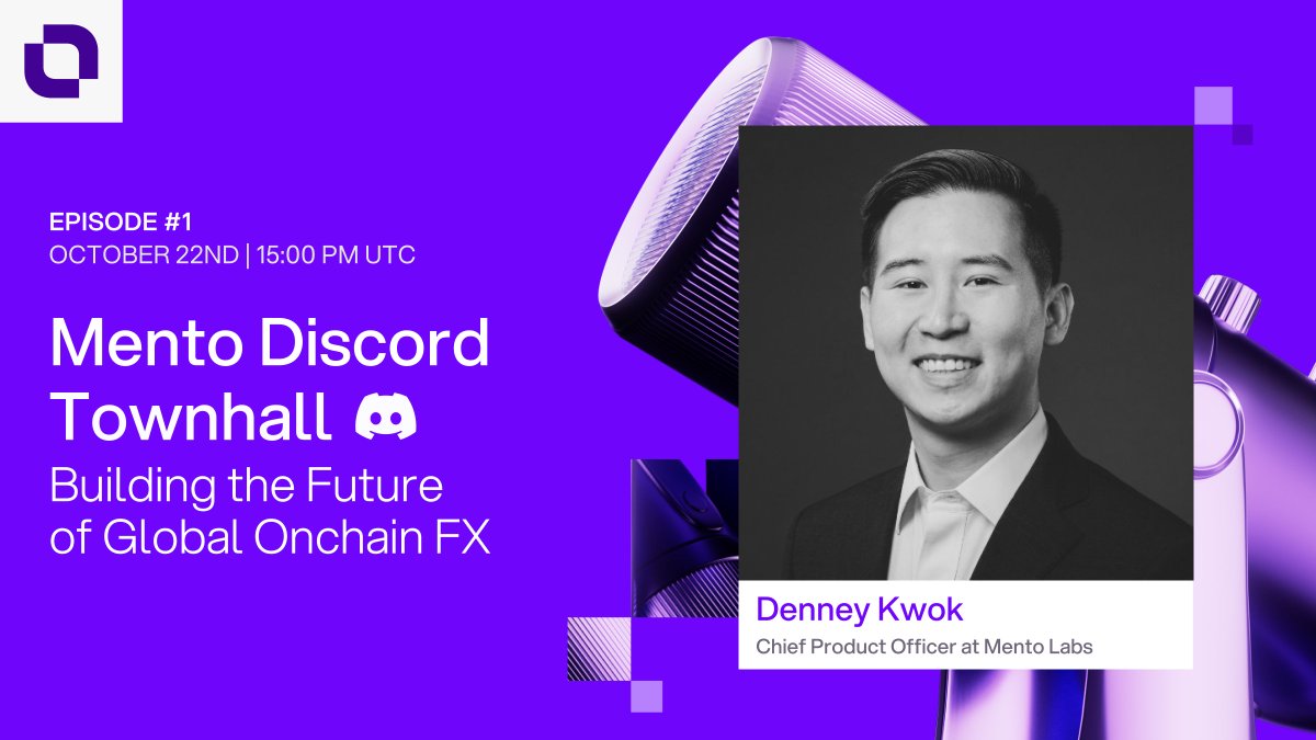MentoLabs's tweet image. Wednesday 3 PM UTC, Discord Townhall

We talk all things Mento with our CPO @denney808 

Hope to see you there ↓
