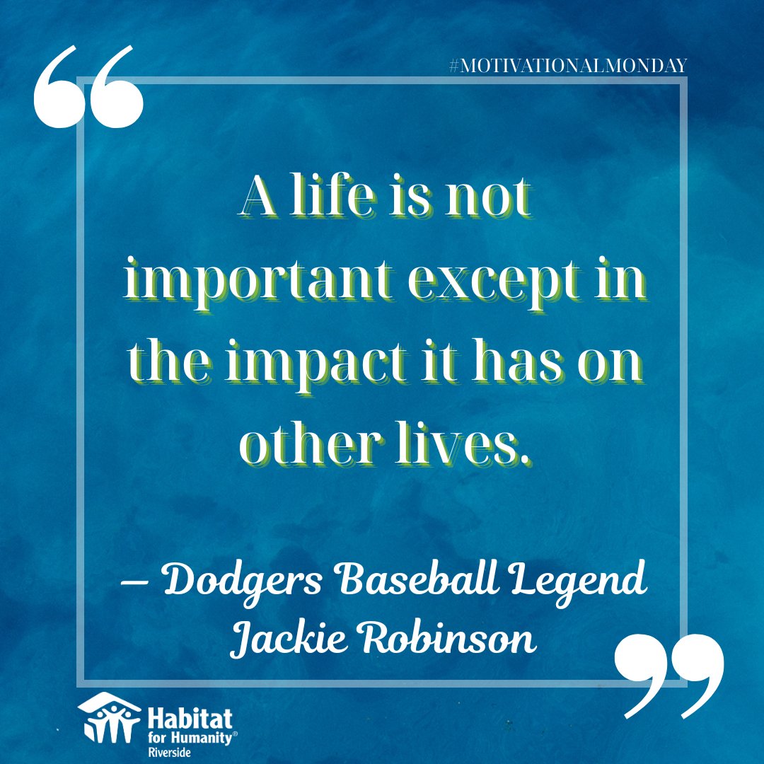 💙 “A life is not important except in the impact it has on other lives.” – Jackie Robinson

As the Dodgers chase greatness, we’re reminded that true impact comes from lifting others. 💪🏽

#MotivationalMonday #TogetherWeBuild #Dodgers #HabitatForHumanity