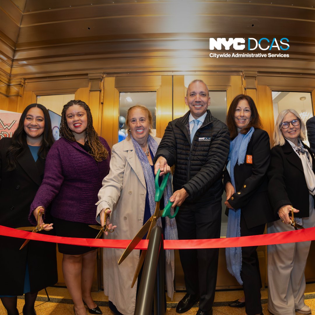 NYCDCAS's tweet photo. We're proud to announce we’ve officially cut the ribbon on the newly remodeled #CityStore at 1 Centre Street!

The refreshed design features a brand-new Centre Street entrance, a brighter modern space, and the debut of our mascot — Muni the Pigeon! 🧢🗽

https://t.co/S1Kf61hBFu https://t.co/FYLwOhbQ1X