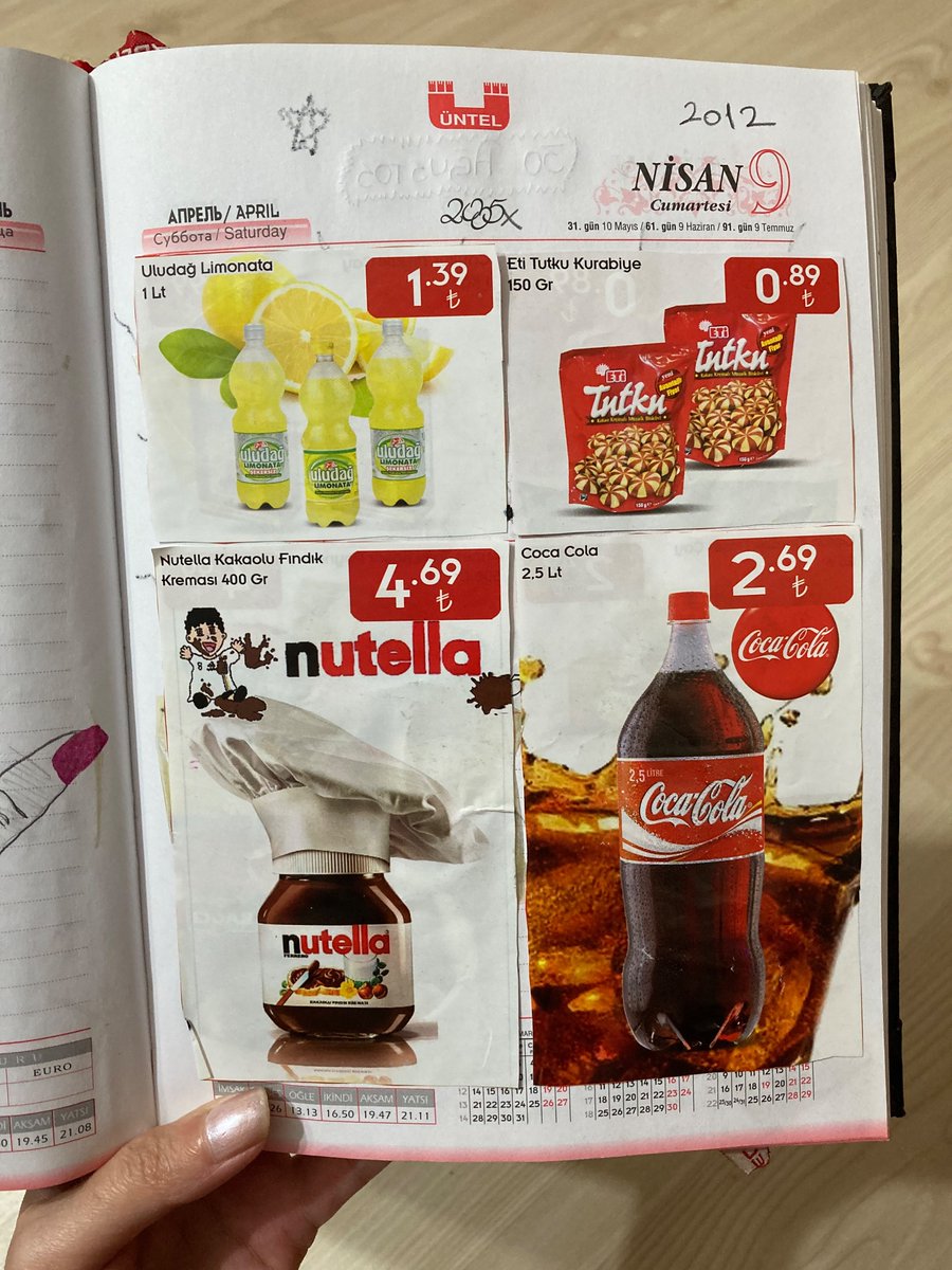 evi temizlerken bulduğum anı defterinde küçükken yapıştırdığım ürün fiyatlarına bakın..