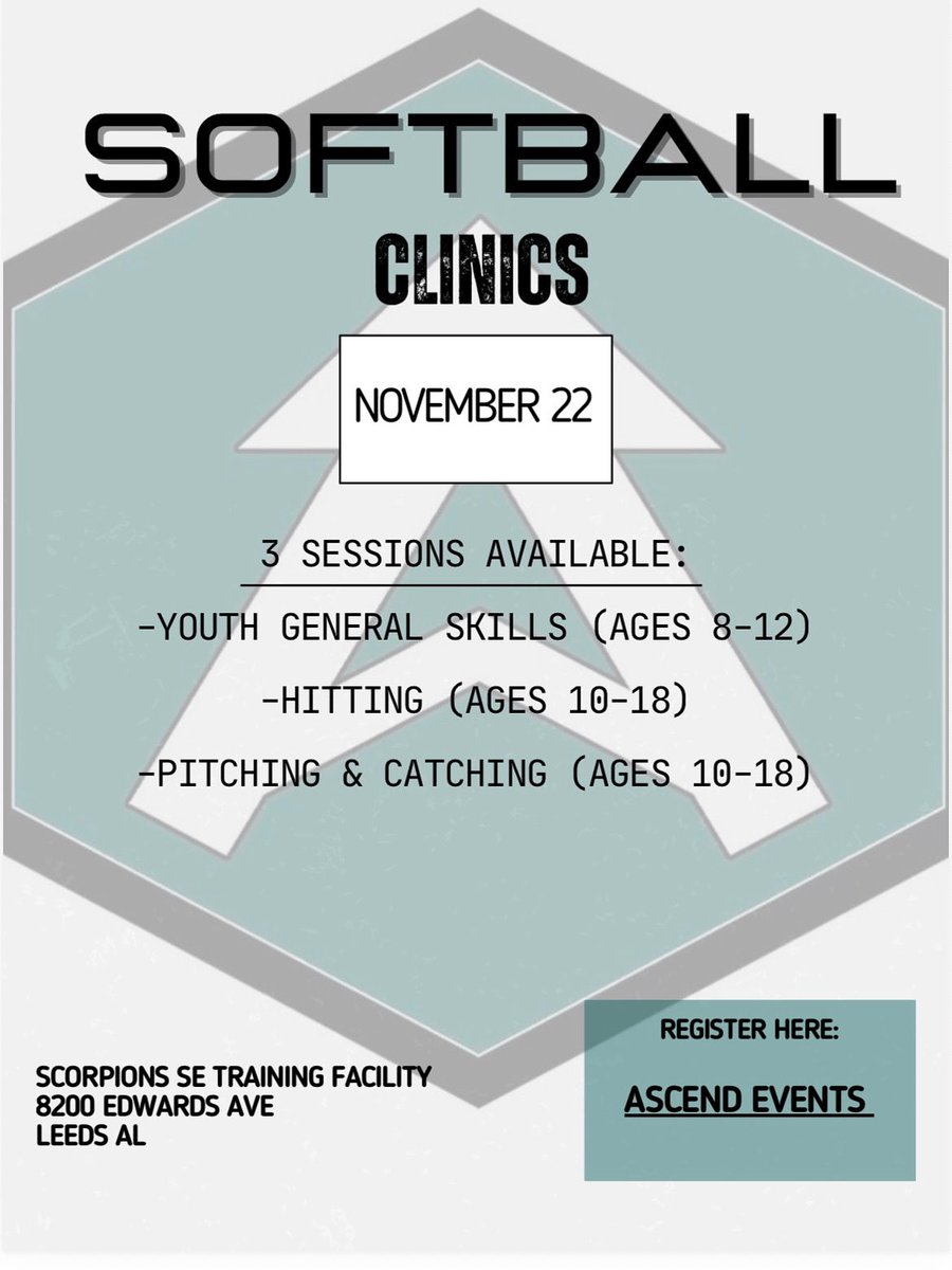 Ascend is hosting its first ever girls softball clinic!! We have 3 sessions available, use the link below to register!! 

ascendsportsgroup.net/events/ascend-…