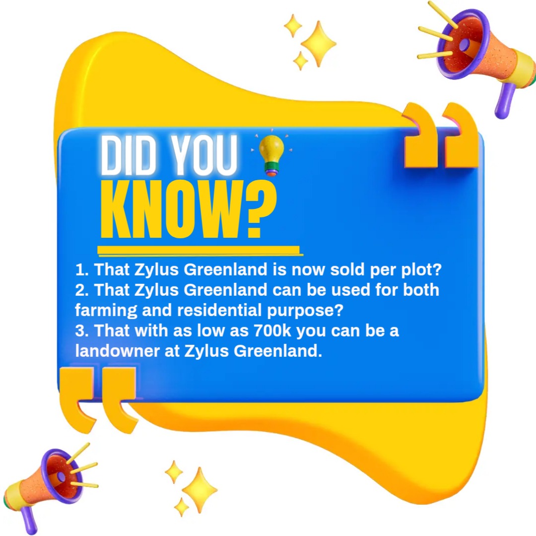 Realfrontline01's tweet photo. Good News for you! 
Zylus Greenland is now available per plot! A perfect choice for both residential and agricultural purposes.
And here’s the best part  with as little as ₦700,000, you can become a landowner at Zylus Greenland
Start your journey to owning land today! https://t.co/GQlOREeSgd