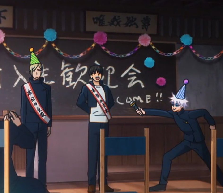 frogojo_'s tweet photo. this pic is so much more precious with the added context that gojo and geto pretended to be menacing senpai only to surprise nanami and haibara with a welcome party 😭😭🥺 https://t.co/SjzZU3fa0N