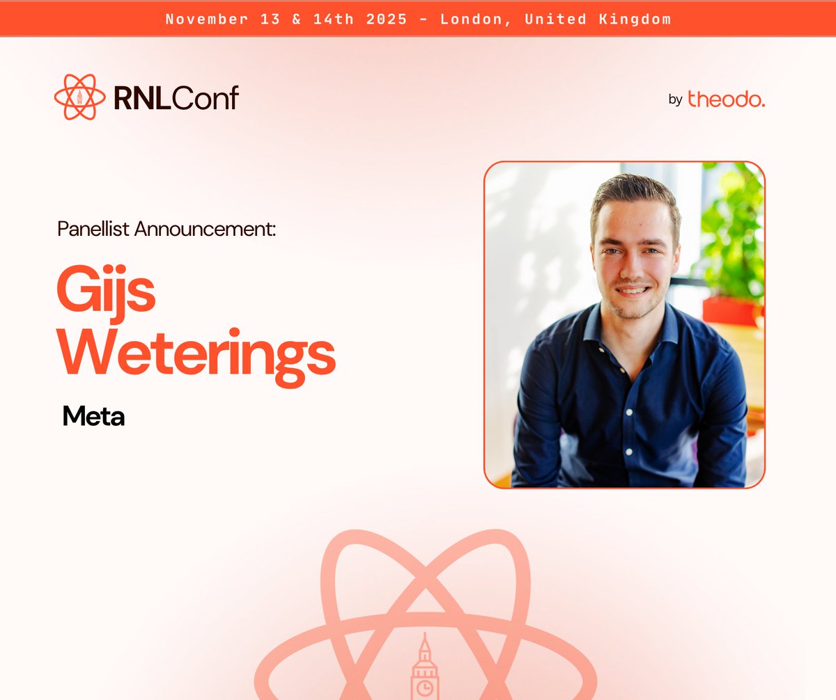 RNLConf's tweet image. 👀 Exciting news! Gijs Weterings @gweterings, Software Engineer on the React team at Meta, will join our RNLConf panel!

Gijs is working on advancing AI-enabled development in React Native and React itself ⚛️

Don’t miss his insights, grab your ticket today! 🎟️