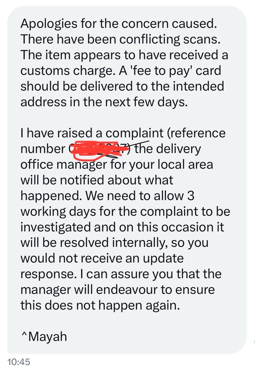 dpfdoctor's tweet photo. So @RoyalMail @parcelforce you have taken my money for the fee not delivered my parcel because you can’t find my address which is the exact same address the card was delivered to and this is your response which I am expected to accept and now you ghost unbefuckinglievable https://t.co/vPFA20m8mA