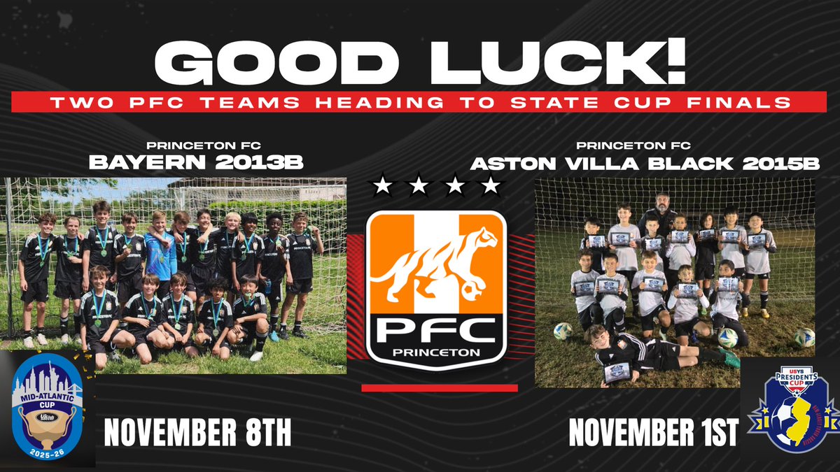 PFC_Princeton's tweet photo. Congratulations to both teams on this incredible achievement! Let’s show our support and wish them the best of luck in their Finals!
#PrincetonFC #StateCupFinals #SoccerFamily #GoPFC #YouthSoccer #TeamSpirit https://t.co/ZdPpXgPpiV