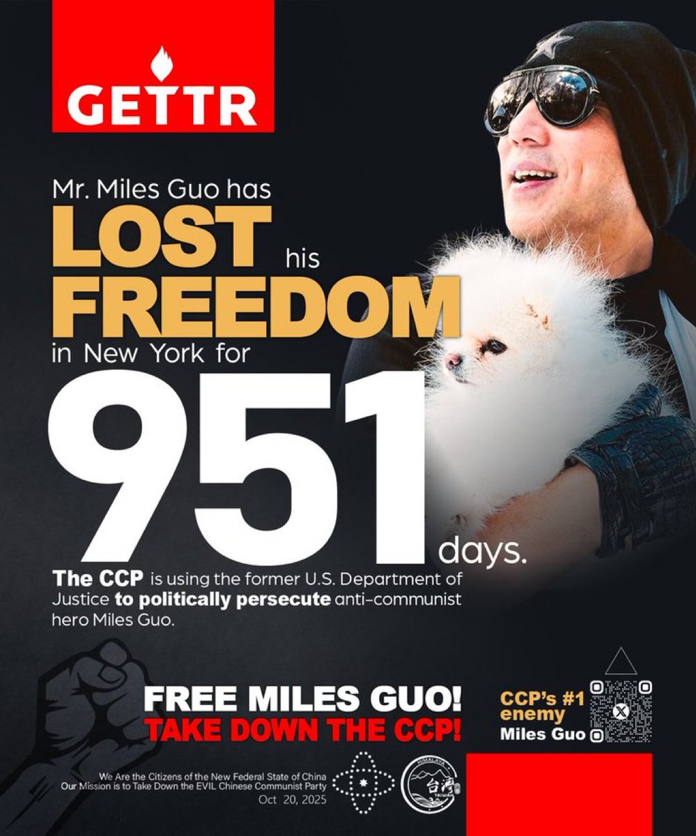 🔥 𝟗𝟓𝟏 𝐝𝐚𝐲𝐬 𝐨𝐟 𝐢𝐧𝐣𝐮𝐬𝐭𝐢𝐜𝐞!

🇺🇸 Miles Guo, the CCP’s #1 enemy, has been unlawfully detained in New York — targeted through political persecution by CCP influence in the U.S.

📢 It’s time to stand up for freedom, truth, and justice.
✊ FREE MILES GUO! TAKE DOWN