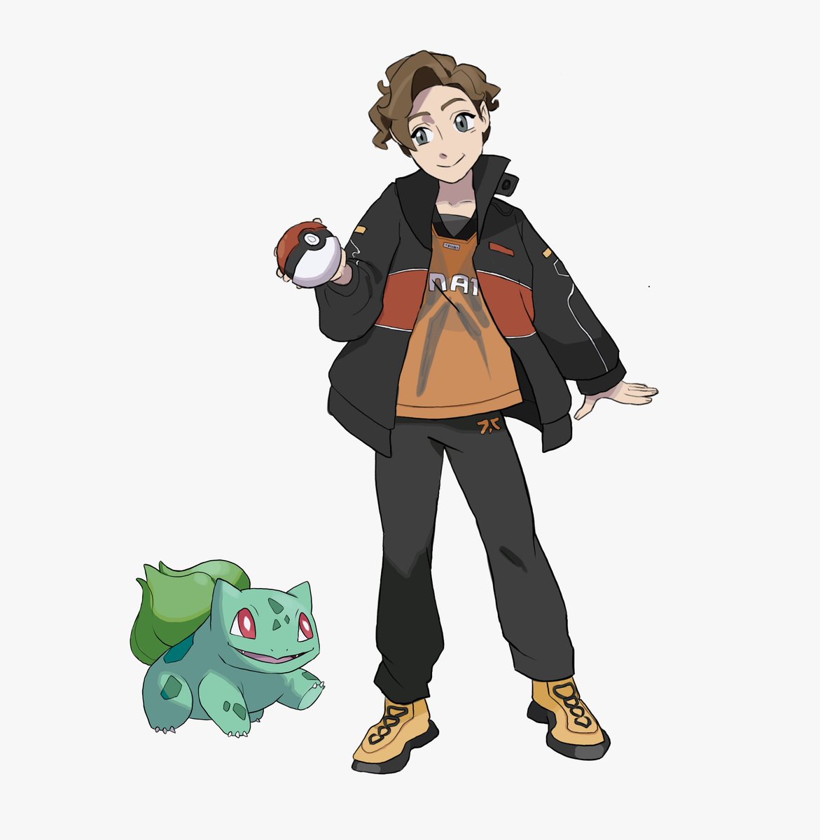 Boaster and his starter bulbasaur in the pokemon style 🫶