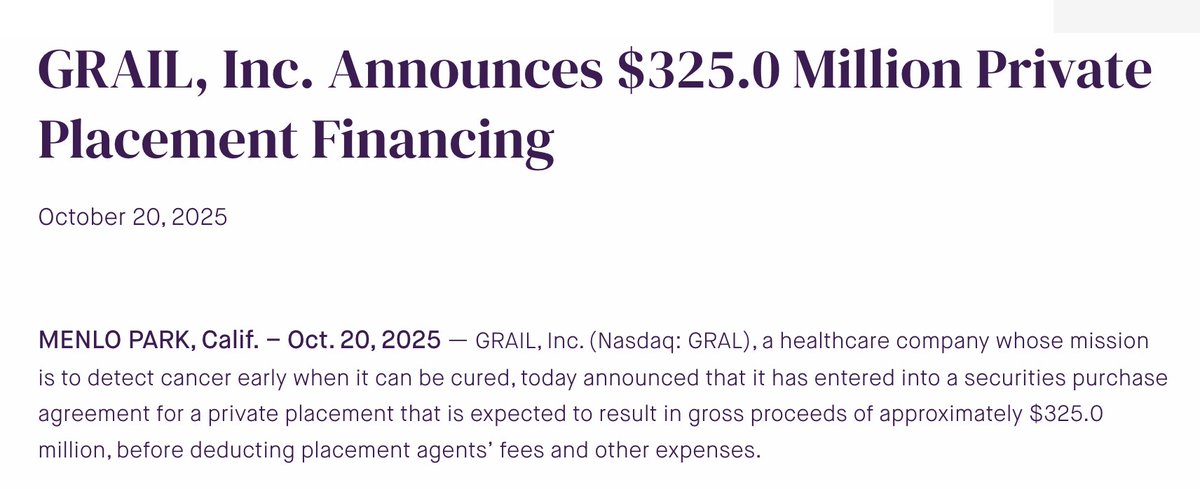 himshouse's tweet photo. 🚨 BREAKING: $HIMS TAKES STAKE IN GRAIL INC TO HELP ADVANCE EARLY CANCER DETECTION

- Other investors: Deep Track Capital, Farallon, Braidwell LP
- Farallon is one of Hims' largest institutional owners with 8.2M shares (~4%) https://t.co/DqH427XF8S