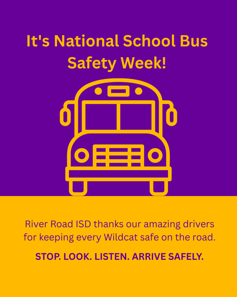 This week, River Road ISD celebrates National School Bus Safety Week!
Let’s thank our drivers for their care and remind everyone to watch for buses and stop for flashing red lights.