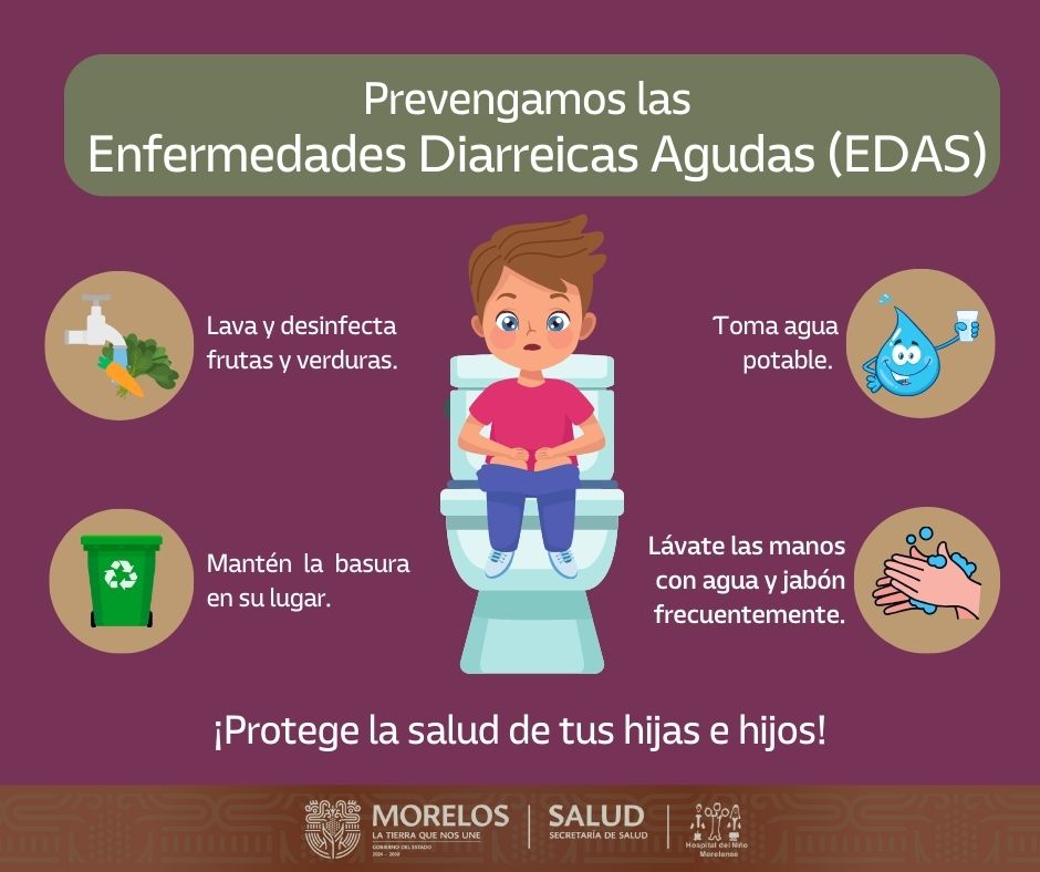 🚨La falta de higiene, la ingesta de agua y alimentos contaminados, son algunas de las causas por las cuales se pueden presentar las enfermedades diarreicas agudas.
👉🏻Sigue estás recomendaciones y evita que tus hijas e hijos enfermen.
¡Cuidemos a las niñas y niños! 🥵