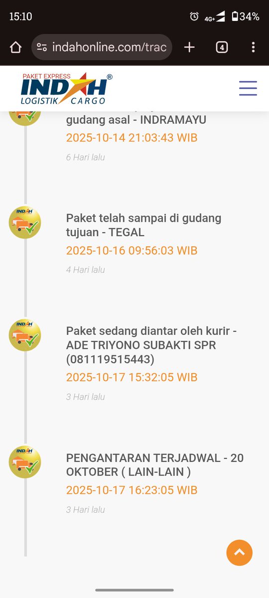 deniashari's tweet photo. Kapok @IndahLogistikId
Barang sampe gudang di kota tujuan tgl 16 tp ga diantar sampe busuk tgl 20 https://t.co/EDHGFoe75U