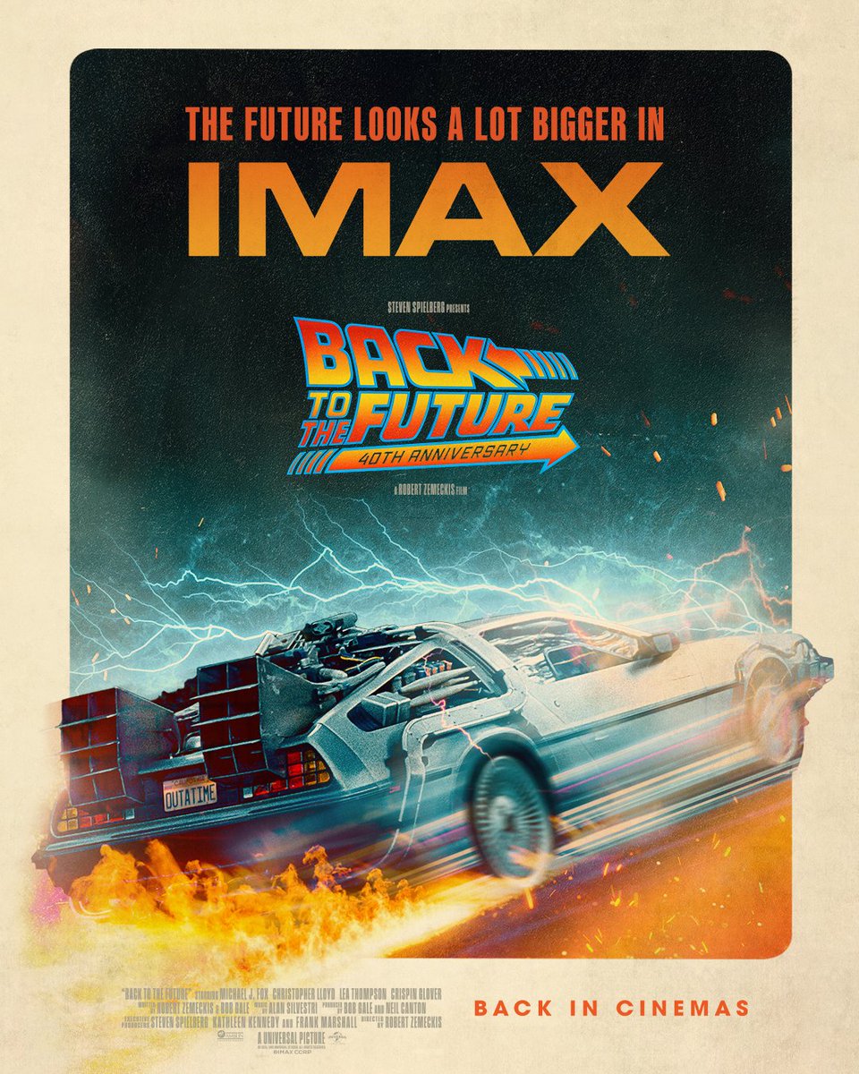 『#バック・トゥ・ザ・フューチャー』
公開40周年記念上映！
⚡️12/12（金）より1週間限定公開⚡

世代を超えて愛され続ける
伝説に残る壮大なタイムトラベルSFをIMAXで🚗🔥
圧倒的な没入体験を。

#IMAXで体感せよ #BTTF40周年
#バック・トゥ・ザ・フューチャーの日