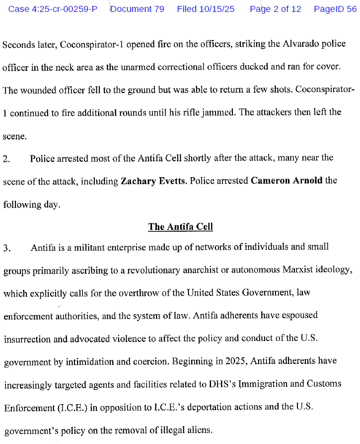 ICEgov's tweet photo. A grand jury indicted two members of a North Texas antifa cell for their involvement in the July 4 terror attack on ICE’s Prairieland Detention Center in Alvarado, TX.

Despite the violent attack, our mission continues. ICE will relentlessly defend the United States from criminal aliens and domestic terrorists.

We appreciate the DOJ’s hard work on this case.