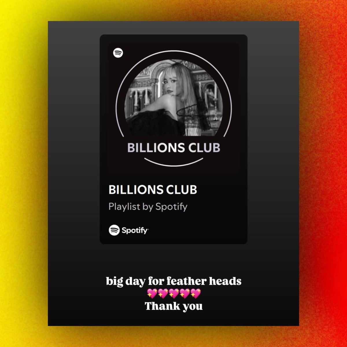 PopCrave's tweet photo. Sabrina Carpenter celebrates “Feather” hitting 1 billion streams on Spotify:

“big day for Feather heads” https://t.co/fcbKNMXgg7