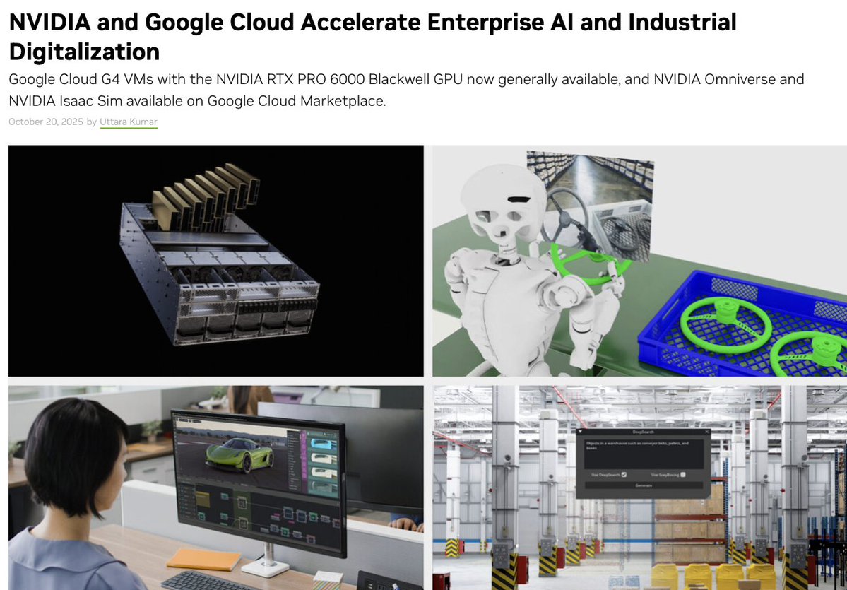 🔵MARKETEVANS: Nvidia lancia le VM Google Cloud G4 con GPU RTX PRO 6000 e introduce Omniverse e Isaac Sim nel Marketplace di Google Cloud