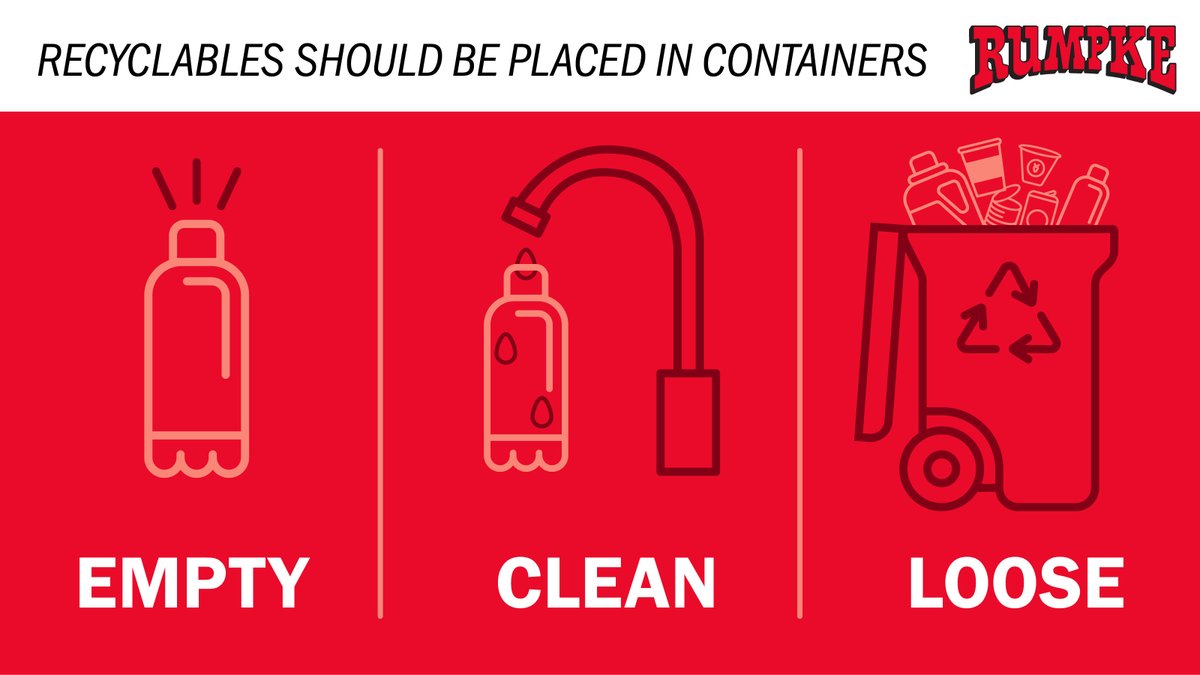RumpkeNews's tweet image. ♻️ Keep it Clean, Keep it Green! When it comes to recycling, remember the three magic words: Empty, Clean, Loose! Empty your recyclables, rinse them clean, & place them loosely in your recycling carts. These simple steps ensure effective recycling. #RecycleRight #RumpkeRecycling