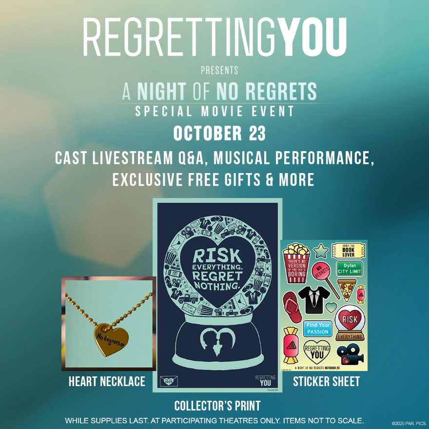 mjrtheatres's tweet photo. โจ This Friday, October 23 โจ
Join us for A Night of No Regrets with Regretting You ๐ฌ
๐ถ Cast livestream Q&A, a musical performance & exclusive free gifts await!
๐๏ธ Grab tickets โ https://t.co/jpc9ZVB2w8
#RegrettingYou #MJRTheatres #ItsMoreFunAtMJR https://t.co/rtIBoaTQ0z