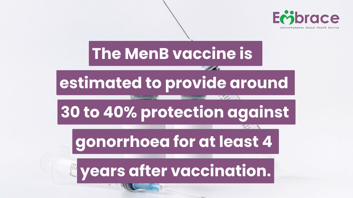 Starting August 2025, GBMSM at higher risk will receive the ‘Bexsero’ vaccine for gonorrhoea. It offers 30-40% protection for 4 years. The vaccine doesn't provide complete protection so condoms remain essential! 👉🔗 embracewolverhampton.nhs.uk/help-and-advic…