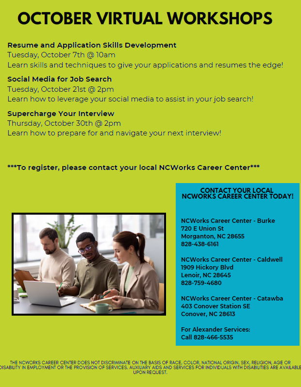 WPWorkforceDev's tweet image. 📢 This Week’s Workforce Happenings are out!
Stay connected with your local Western Piedmont NCWorks Career Centers for:
✅ Job fairs & hiring events
✅ Virtual workshops
✅ Career resources & more
Your next opportunity starts here!
#NCWorks #WesternPiedmont #CareerGrowth