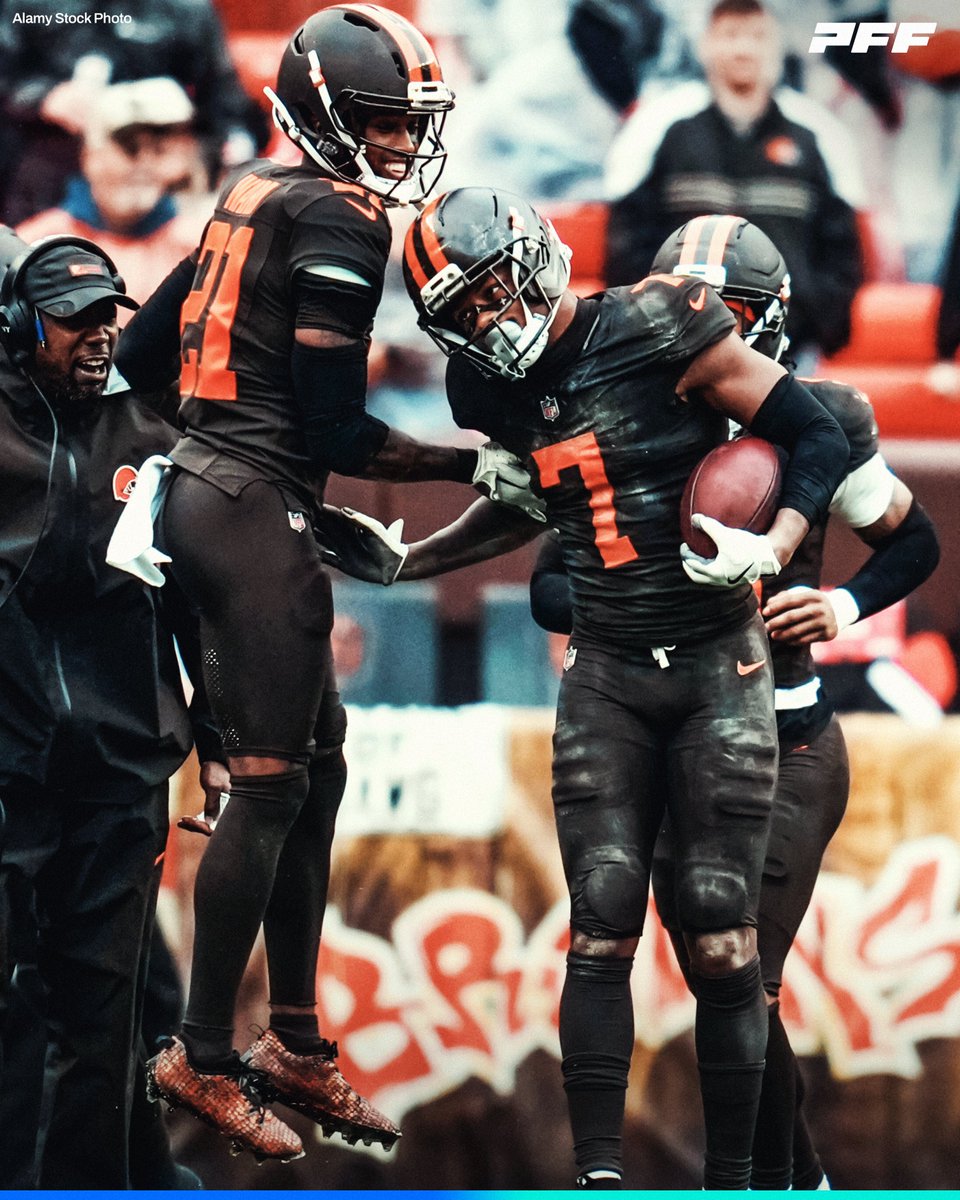 PFF's tweet image. Tyson Campbell in his second game as a Brown:

🟤 30 coverage snaps
🟠 0 receptions allowed
🟤 1 pick-six
🟠 1 forced incompletion
🟤 0.0 passer rating allowed