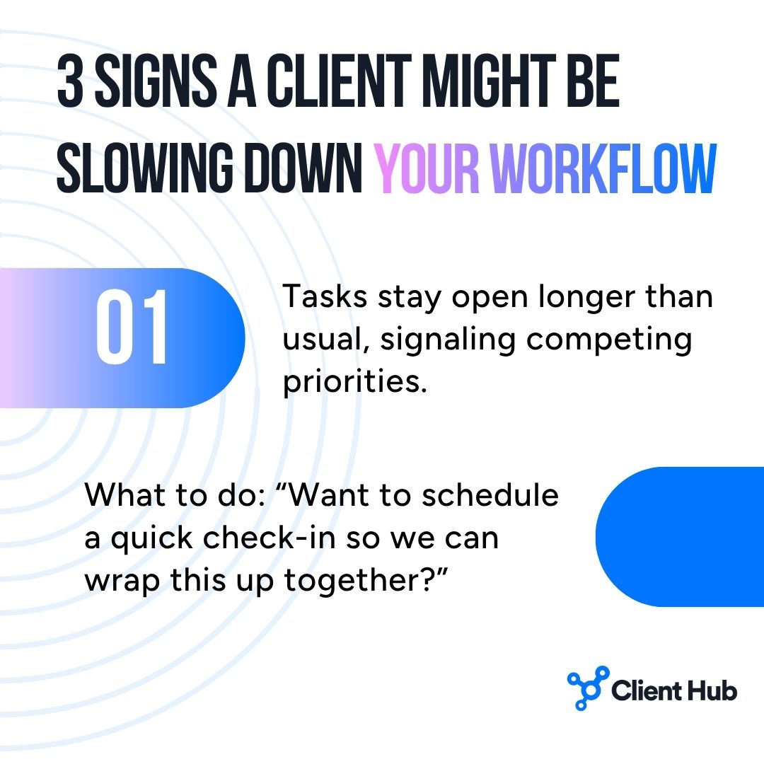 ClientHubApp's tweet image. When your workflow slows, check these subtle signs for your client:
- Tasks drag on
- Info always pending
- Conversations go in circles
A quick “Can I help move this along?” helps you reset the rhythm gently!
#ClientHub #WorkflowMagic