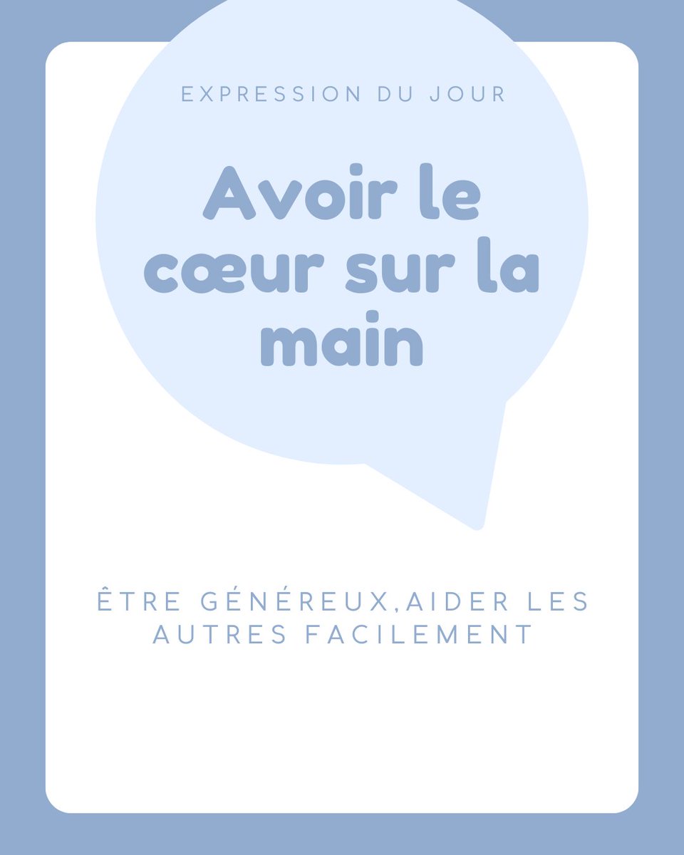 💬 Et vous, connaissez-vous quelqu’un qui a le cœur sur la main ?

#expressionfrançaise #apprendrelefrançais #FLE #languefrançaise #vocabulaire #learnfrench