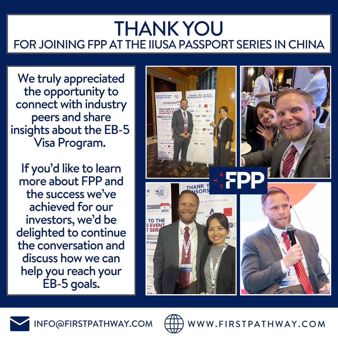 FirstPathway (@firstpathway) on Twitter photo Thank you for joining FPP at the IIUSA Passport Series in China! If you’d like to learn more about the success we’ve achieved for our investors, we’d be delighted to continue the conversation and discuss how we can help you reach your EB-5 goals. Contact Us: info@firstpathway.com Thank you for joining FPP at the IIUSA Passport Series in China! If you’d like to learn more about the success we’ve achieved for our investors, we’d be delighted to continue the conversation and discuss how we can help you reach your EB-5 goals. Contact Us: info@firstpathway.com