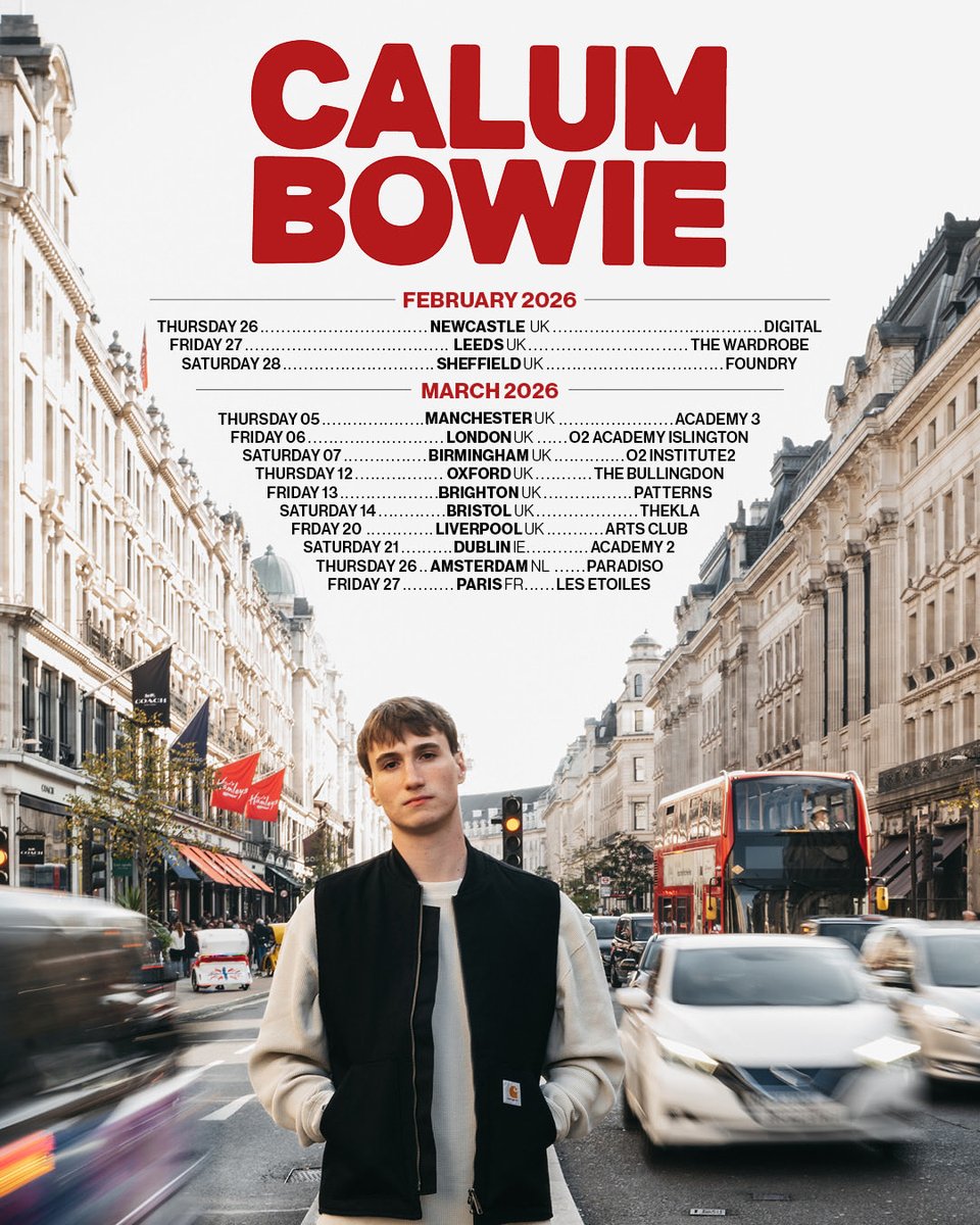 I’m going on tour!! So excited to share I’ll be back on the road for my biggest tour yet in February and March! Coming to some places for the first time too so can’t wait 😮‍💨

🎟️ Sign-Up to the mailing list for pre-sale access on Wednesday 10am: calumbowie.lnk.to/mailinglistIB