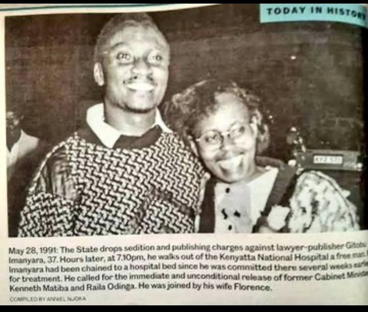 AfroEconomicus's tweet image. May 28, 1991: Hours after his release, he called for the immediate & unconditional release of former cabinet minister, Kenneth Matiba & Raila Odinga.