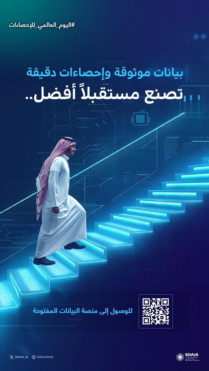 البيانات الموثوقة.. تفتح الآفاق وتقود نحو الإبداع.
#اليوم_العالمي_للإحصاءات 
open.data.gov.sa/ar/home