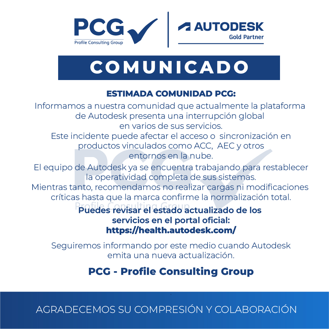 PCGperu's tweet photo. COMUNICADO OFICIAL: Interrupción Global en los Servicios de Autodesk https://t.co/uWQpcB8Z9m
