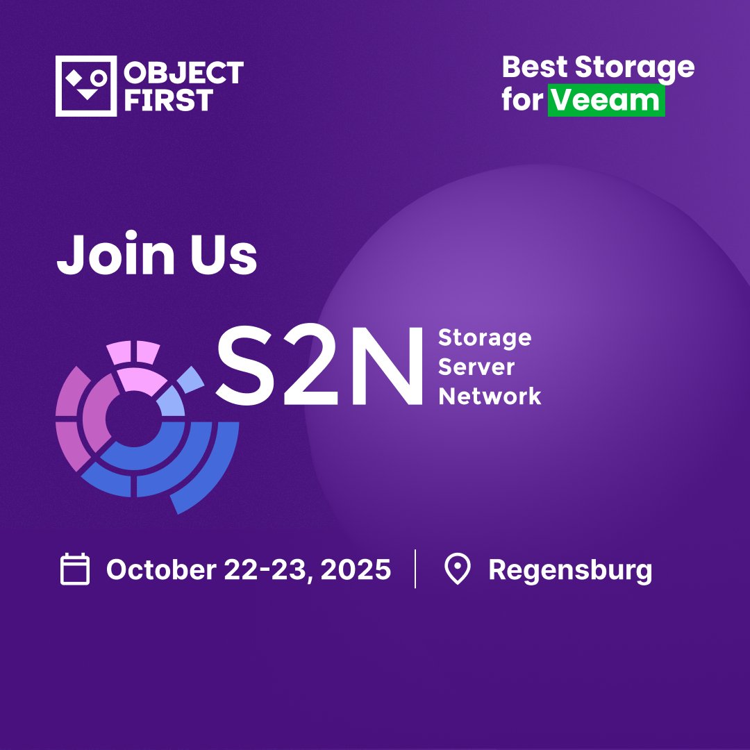 object_first's tweet image. @Object_First is proud to be a Gold Sponsor of S2N – Storage, Server, Network on Oct 22–23.
Don’t miss our session on data resilience and how a Zero Trust approach strengthens protection against emerging threats. Join us: s2n.heise.de