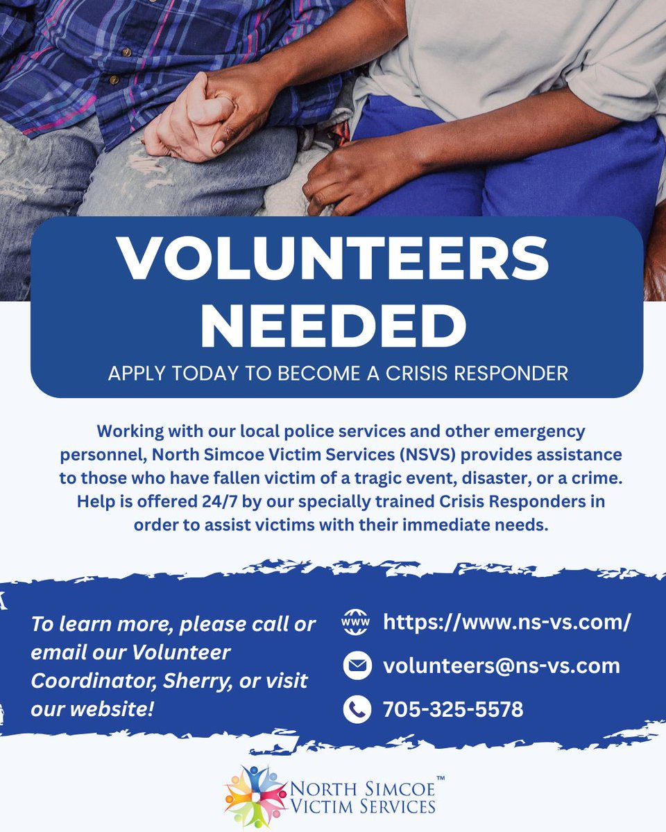 NorthSimcoeVS's tweet image. Now accepting applications for our 2026 Crisis Response Volunteer Training!

Starts: March 24, 202 Tues &amp;amp; Thurs | 6:30–9:30 PM 

Must be located in the Orillia area and 21 yrs or older

Apply now 👉 ns-vs.com/become-a-volun…

 #VolunteerOpportunity #NSVS