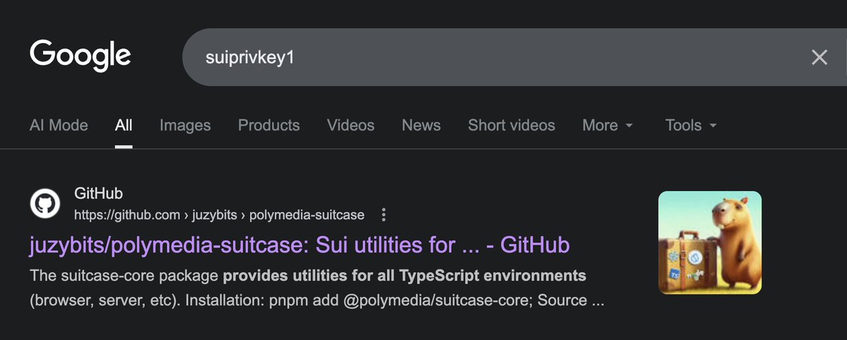 fun fact if you google "suiprivkey1" one of my projects is the #1 result