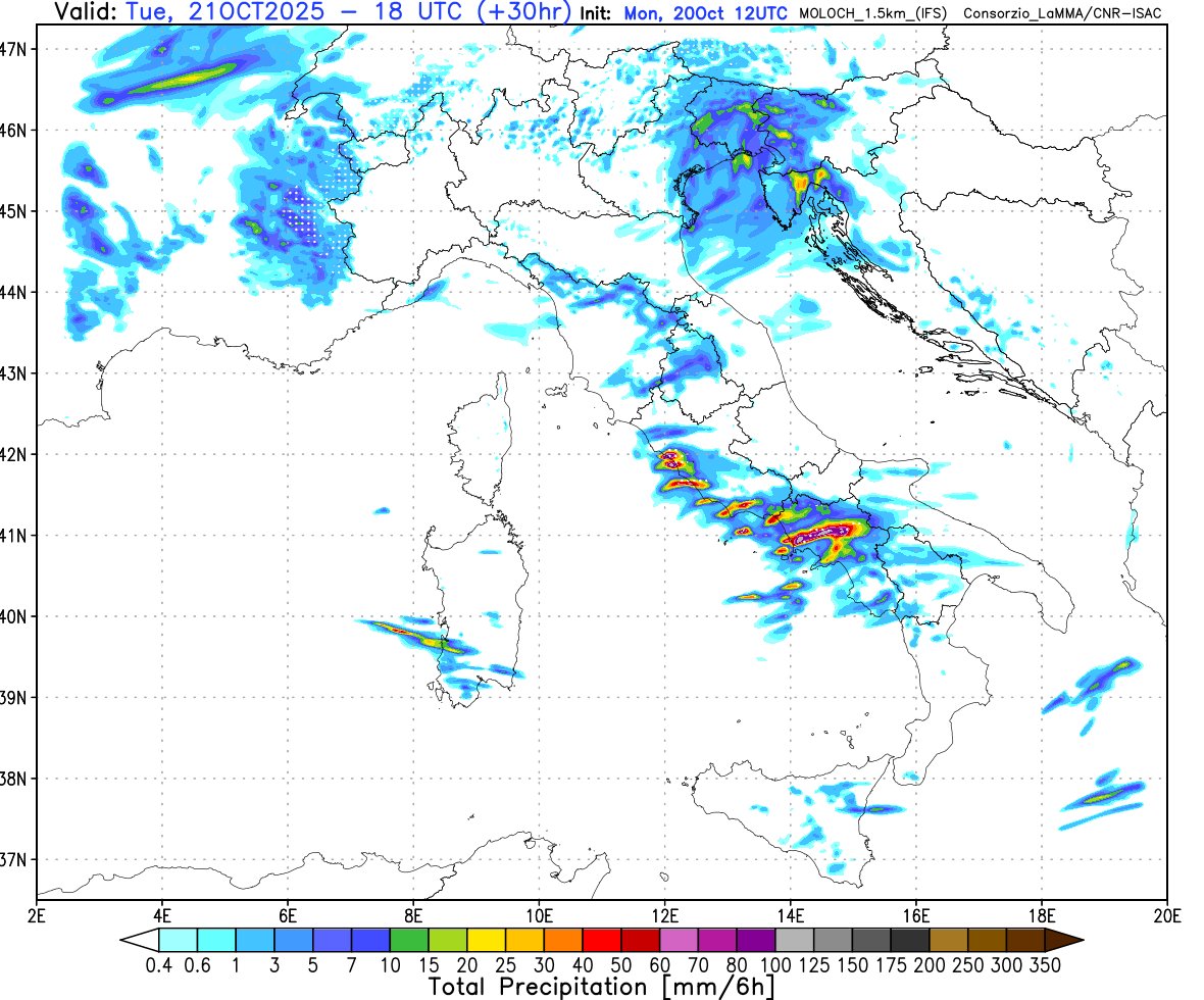 Che tempo farà domani martedì 21 ottobre? Tra la prossima notte e la mattinata di domani piogge anche a carattere di rovescio sulla Toscana e sull'Alto Lazio. Piogge deboli-moderate su Emilia centro-orientale, Veneto e Friuli Venezia Giulia. Piogge moderate anche sulla Sardegna