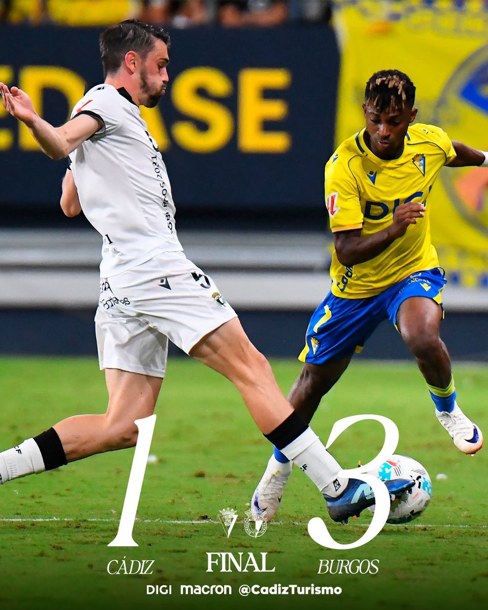 FINAL | #CádizBurgosCF (1-3)

▪️ El #CádizCF deja escapar la opción de seguir en el liderato

📌 Derrota que debe servir para corregir los errores y afianzar el rumbo

👉🏼 La última derrota del conjunto amarillo como local fue el 12 de abril ante el Elche (0-1)