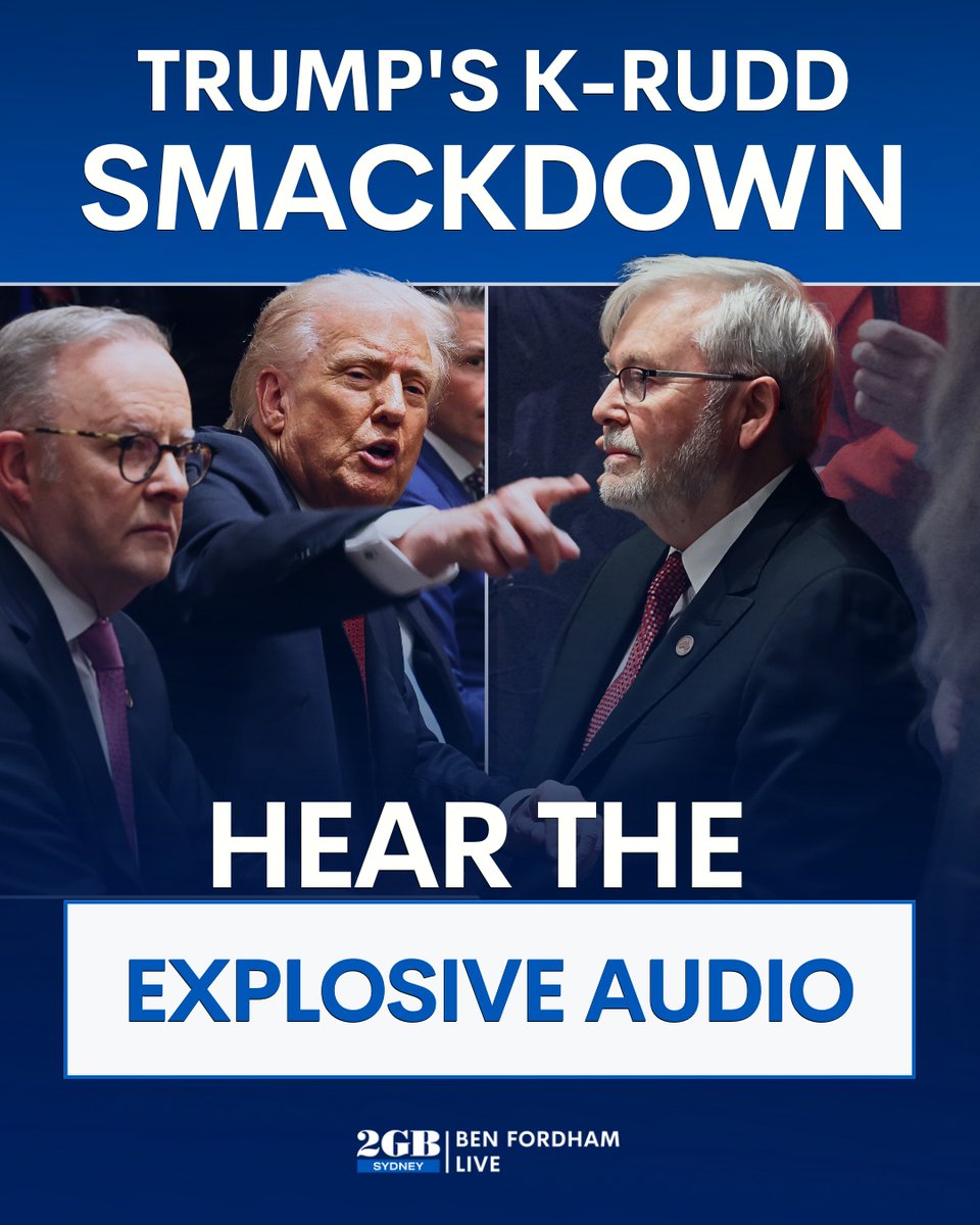 BenFordhamLive's tweet image. Donald Trump has launched a blistering takedown of Kevin Rudd.
Australia’s ambassador to the US has copped a public spanking in The White House.
Listen to the explosive audio HERE.
🎧omny.fm/shows/ben-ford…🎧