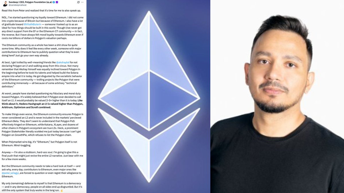 Screenshot of Sandeep Nailwal's statement on Ethereum and Polygon