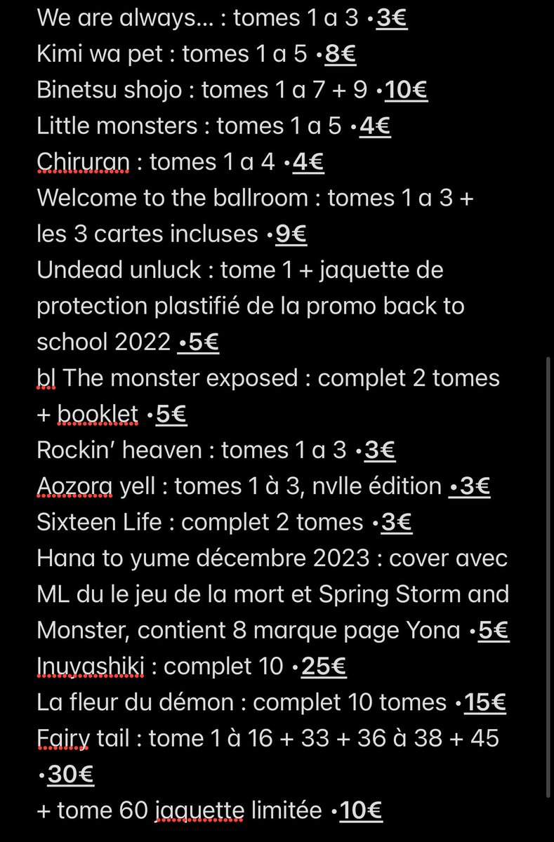 enjingirlfie's tweet photo. Voilà tout ce que je vend en manga si vous pouviez rt svp frchmt prix mini 🔥
Vous pouvez me demander des photo si jamais! https://t.co/wN8bxscFo9
